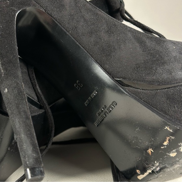 SAINT LAURENT PARIS Black Velvet Tribute 105 Platform Sandals - Picture 10 of 10